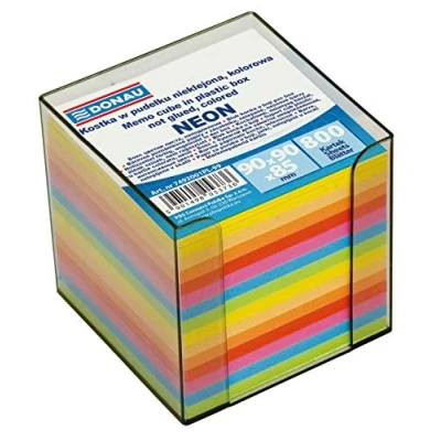 Image of DONAU 7492001PL 99 Ecological Cube Note Box/Note Block Not Glued in a Plastic Box/Approx. 700 Sheets Various Bright Colours for Office School 95 x mm