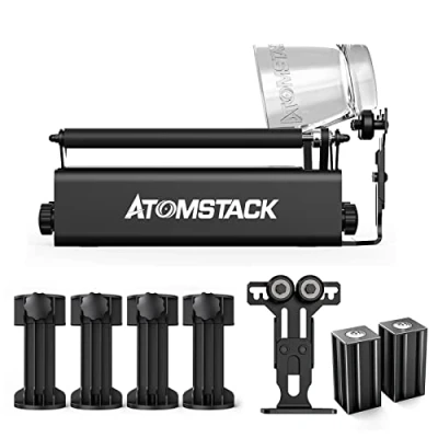 Image of ATOMSTACK R3 Pro Laser Rotation Roller, Aluminium 360 Rotary Roller Engraving Module with 2 Support Shaft, 4 Raiser Pads Suitable for 95% of Machines Cylindrical Object Boxes