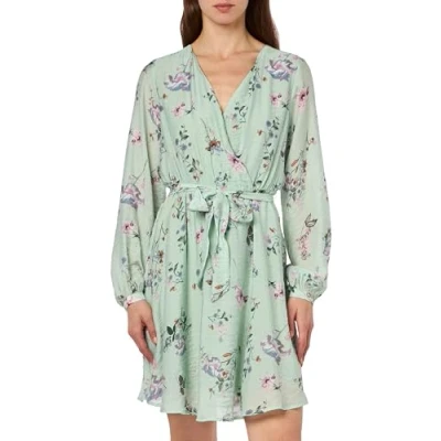 Image of ONLY Women&#039;s Onllucca L/S Wrap Dress Ptm, Subtle Green/Aop:occ. Romantic Garden, M