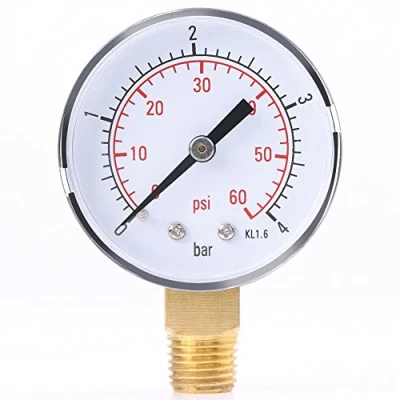 Image of Uharbour Reliable Dual Scale Mechanical Pressure Gauge for Fuel Air Oil Water （0 4bar / 0 60psi ）Low with 1/4&quot; NPT Bottom Mount