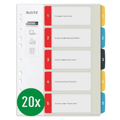 Image of Leitz 12400000 Cosy Series PC Writeable Index A4 Format Pack of 20 1 5 Robust Multicoloured