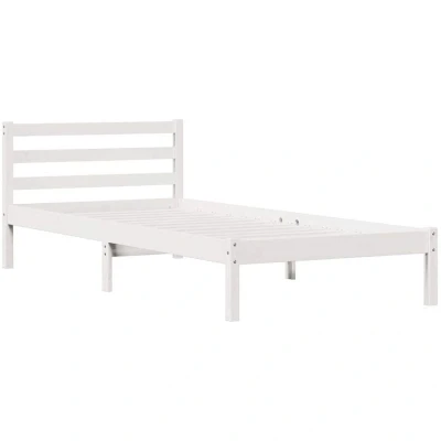 Image of vidaXL Minimalist White Pine Bed Frame 220 x 90 cm Breathable Design Solid Wood Elegant Surface Easy Assembly Single Room Simple Furniture Painted Indoor