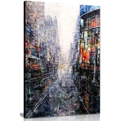 Image of Abstract Modern Painting Cityscape Canvas Wall Art Picture Print (30x20in)