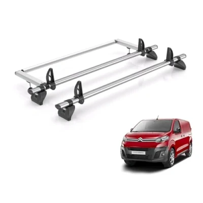 Image of Rhino Roof Rack for Citroen Dispatch 2016+ [Only Fits M (L2) and XL (L3) Wheelbase] 2 Bars &amp; Rear Ladder Roller + Loadstops KR25/JC2FL/KLS2