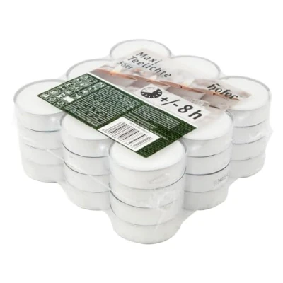 Image of Hofer Maxi Tealight Candles Pack of 36 Unscented Large in Bulk 8 Hours Long Burning Tea Lights White Dripless Wax RAL Quality Made Austria