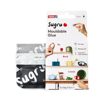 Image of Sugru by tesa Moldable Multi Purpose Glue for Creative Fixing and Making, Black, White &amp; Gray, 3 Piece
