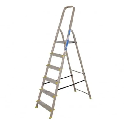 Image of BiGDUG Aluminium Step Ladder 6 Folding Non Slip Surface Hand Rails Closed Height 1940 mm