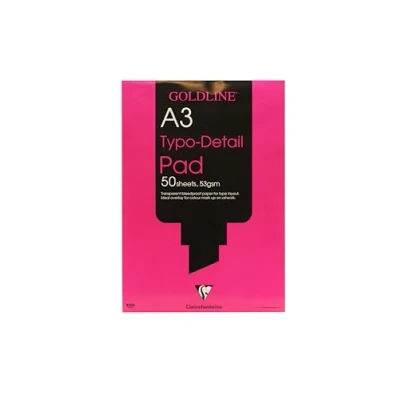 Image of Clairefontaine Ref GPD1A3Z Goldline Typo Detail Pad (50 Sheets) A3 (297 x 420mm) in Size, 53gsm Transparent Bleedproof White Paper Suitable for Layout &amp; Overlay Work