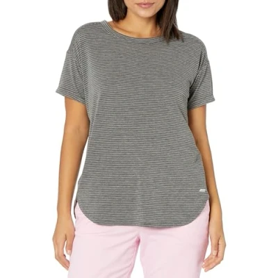Image of Amazon Essentials Women&#039;s Studio Relaxed Fit Lightweight Crew Neck T Shirt (Available in Plus Size), Charcoal Heather Stripes, L
