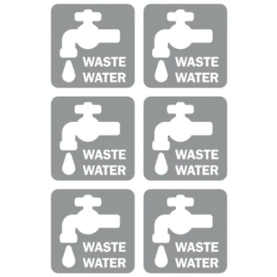 Image of Motorhome caravan water label waste sign Self adhesive sticker 100mm x Pack of 6 stickers