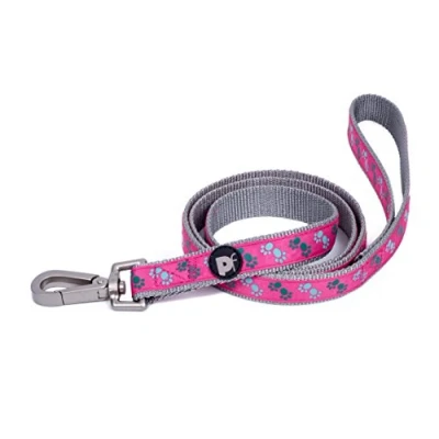 Image of Petface Paws Print Dog Lead, Medium, Cerise/Grey