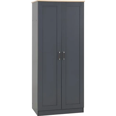 Image of Seconique 2 Door Wardrobe, Engineered Wood, Grey/Oak Effect, W 800mm x D 535mm H 1875mm