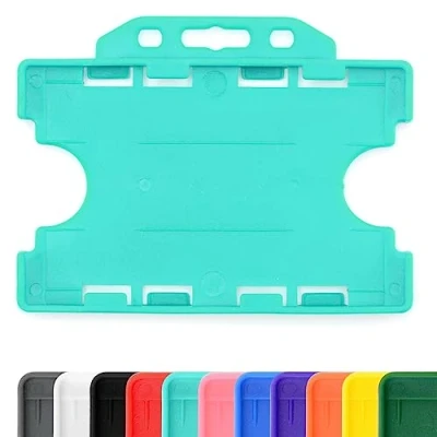 Image of CKB LTD 100x Twin Double Sided Rigid Slide in Open Faced ID Card Badge Holders Horizontal Landscape Dual Identity Plastic Pass Protector Holds Two Cards 86mm 54mm cr80 Credit Sized (Turquoise)