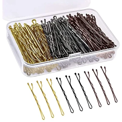 Image of 150 Pieces Bobby Pins, Hair Clips Grips for Women Styling Pins with Storage Box (Black &amp; Gold Coffee)