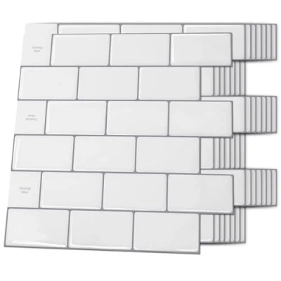 Image of Art3d Backsplash Tile for Kitchen Peel and Stick, 10 Sheet Stick on Subway Tiles Kitchem, Bathroom Back Splashes, 12&quot;x12&quot;, Warm White with Gray Grout, A17003WG