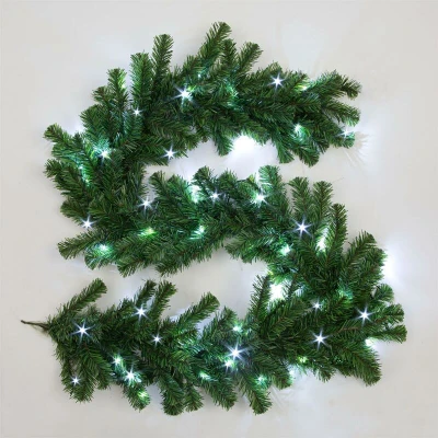 Image of 2m/200cm Pre Lit Green Christmas Garland Alaskan Pine for Fireplaces Home Wall Door Stair Artificial Xmas Tree Garden Yard Decorations with 50 White LEDs