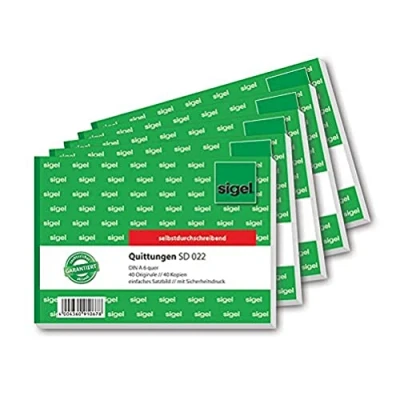 Image of SIGEL SD022 Receipt Pad A6 Landscape 2 x 40 Sheets Carbonless Pack of 5