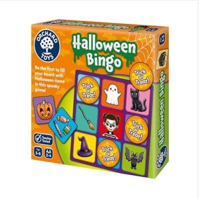 Image of Orchard Toys Halloween Bingo, small and compact game, great for travel, simple gameplay, kids age 3 6
