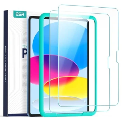 Image of ESR for iPad 10th Generation screen Protector, Tempered Glass Film with Alignment Frame, protector 10.9 inch,Scratch Resistant, HD Clarity, 2 Pack