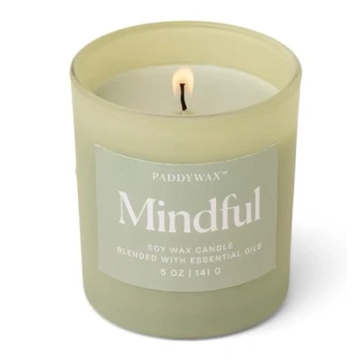 Image of Paddywax Scented Candles Wellness Collection Frosted Glass Candle Fragranced with 100% Essential Oils, 141g, Green Mindful