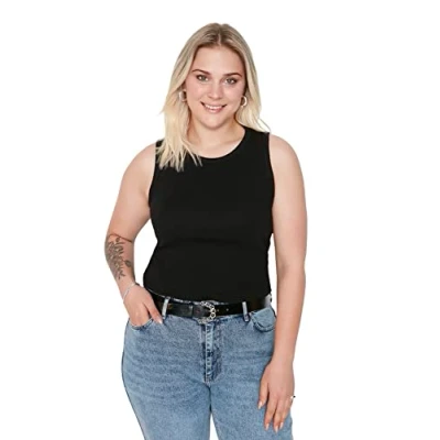 Image of Trendyol Women Plus Size Regular Bodycon Scoop Neck Knit Blouse Black