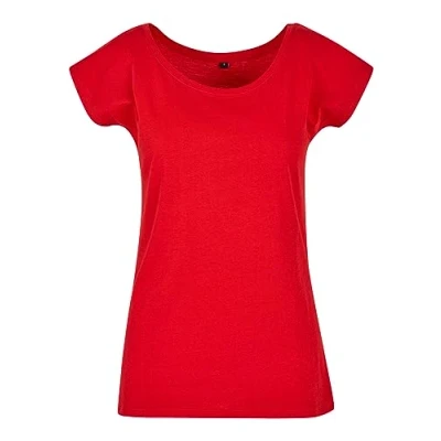 Image of Build Your Brand Women&#039;s Ladies Wide Neck Tee T Shirt, Cityred, S
