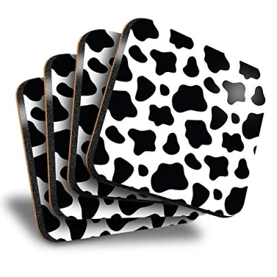 Image of Destination Vinyl ltd Great Coasters (Set of 4) Square Cow Print Pattern Animals Drink Glossy Coasters/Tabletop Protection for Any Table Type #8463