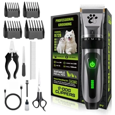 Image of Dog Clippers Cordless, Professional Trimmer, 2 Speed Low Noise Grooming Kit, Pet Trimmer for Small Large Thick Hair Dogs