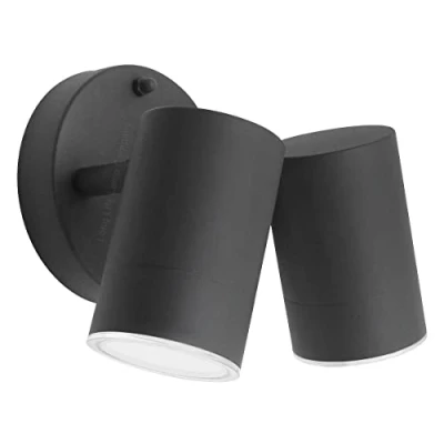 Image of Long Life Lamp Company LED Outdoor Double Wall Light Adjustable Matte Black Mains Powered External Twin Spotlight ZLC346B