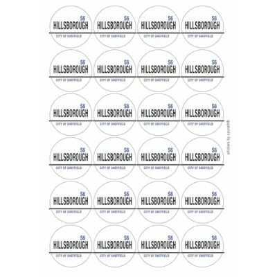 Image of Hillsborough S6 City of Sheffield Road Sign Circular Matt Paper Stickers A4 Sheet 24 (Each Sticker is 45mm Diameter)