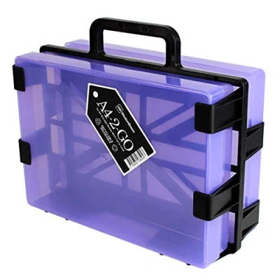 Image of WestonBoxes Craft Carrier with 2 Plastic A4 Paper Storage Boxes Easily Transport Art and Supplies, Hobby Model Making Parts, Sewing Kit more (Purple, Pack of 1)