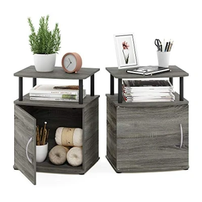 Image of Furinno JAYA Utility Design End Table, Side Nightstand, French Oak/Black, 2 Pack