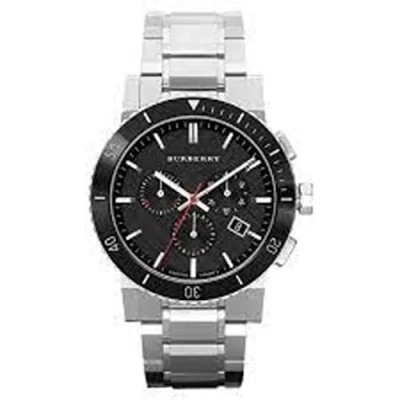 Image of Burberry Bu9380 Men&#039;s 42mm Steel Bracelet Quartz Black Dial Chronograph Watch