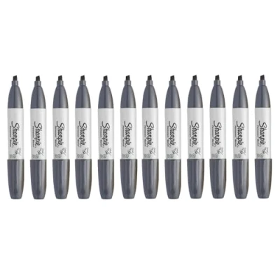 Image of Sharpie Chisel Tip Broad and Fine Permanent Marker Pen Slate Grey 12 Pack