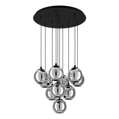 Image of EGLO Cluster pendant lighting Ariscani, ceiling light fitting with 10 shades, hanging lamp for dining room made of black metal and smoked glass in transparent black, E27 socket, 25.8“