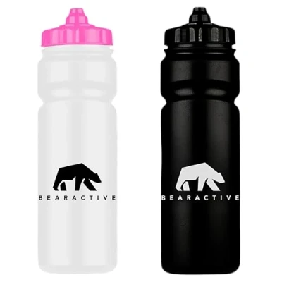 Image of Bearactive 2x Sports Bottle UK Made Lightweight Water 750ml with Valve Sprout BPA Free Plastic, Dishwasher and Leak Proof for Gym, Bike, Running, Hiking, Football Black &amp; Pink