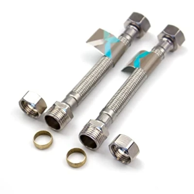 Image of Xcel Home™ 2 x 1/2&quot; BSP 15mm Compression (150mm Long) Flexible Tap Connector Pipes Monobloc Connectors Kitchen Sink/Bathroom Basin Flexi Pipe Tails