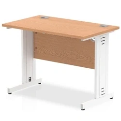 Image of Impulse 1000 x 600mm Straight Desk Oak Top White Cable Managed Leg