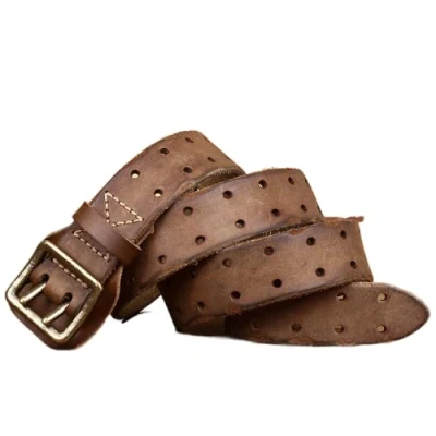 Image of Khaki,130CM/51.2&#039;&#039;,Leather Work Belt, Heavy Duty Double Prong Genuine full grain Leather Belts for Men,Mens Casual Jeans
