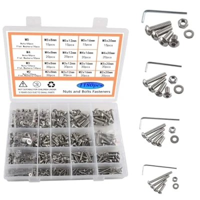 Image of Rshuhx M2 M3 M4 M5 Round head Bolts and nuts Washers Series set 304 Stainless steel hexagonal Cylindrical Machine Combination kit With wrench 1080pieces