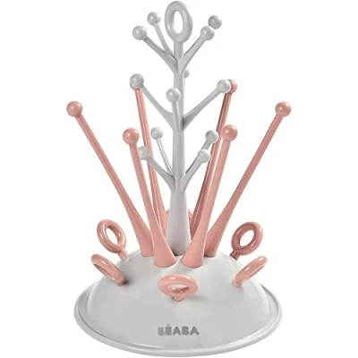 Image of BÉABA Baby Bottle rack For drying 6 bottles and accessories Removable water collection tray Practical clever Pink