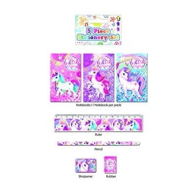 Image of  Henbrandt Single Children’s Unicorn Stationery Set 5 Piece School Classroom for Children Kids Party Bag Favours Loot Fillers Lucky Dip Wedding Stocking
