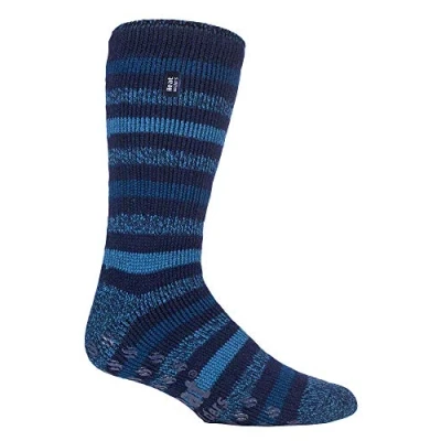 Image of HEAT HOLDERS Mens 2.3 Tog Fleece Lined Indoor Thermal Slipper Socks with Grips (6 11 UK, 39 45 EU, Navy/Denim (Siskin))