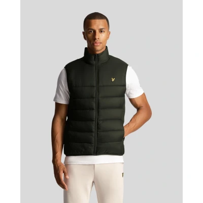 Image of Lyle &amp; Scott Mens Wadded Gilet in Olive Nylon Size X Small