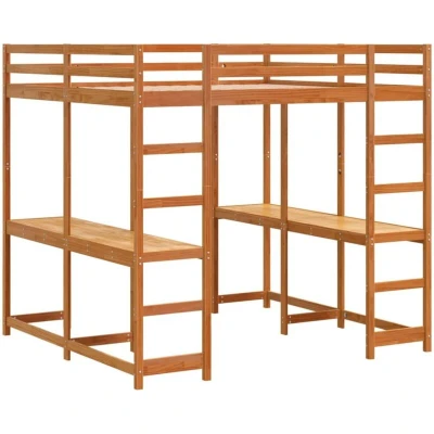 Image of vidaXL Loft Bed with Desk and Ladder Wax Brown 160x200 cm Solid Wood Pine