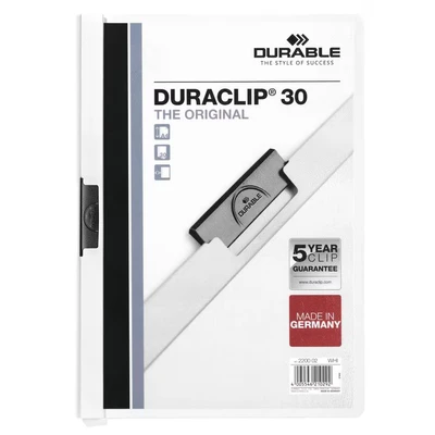 Image of Durable DURAClip 30 A4 Clip Folder Holds Up to Sheets of Paper Robust Metal Sprung Pack 25 White Coloured Files