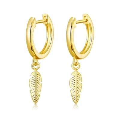 Image of Philip Jones Gold Plated Feather Charm Hoop Earrings