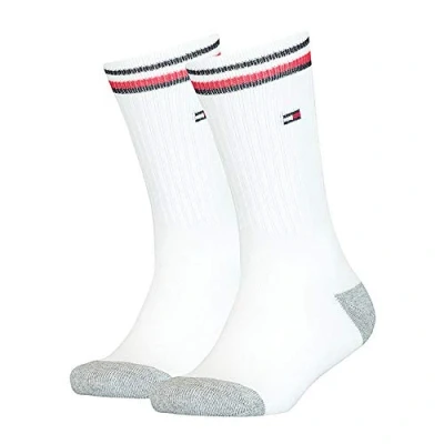 Image of Tommy Hilfiger Men&#039;s Iconic Kids&#039; Sports (2 Pack) Socks, White, 39 42 EU UK