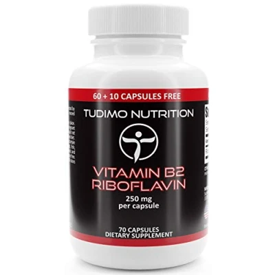 Image of Vitamin B2 Riboflavin 250 mg Capsules 70 pcs (2+ Month Supply) of Rapidly Disintegrating Capsules, Each with 250mg Premium Quality &amp; Pure Powder, by TUDIMO