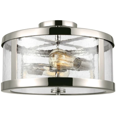 Image of Harrow Cylindrical 2 Light Semi Flush Lamp, Polished Nickel